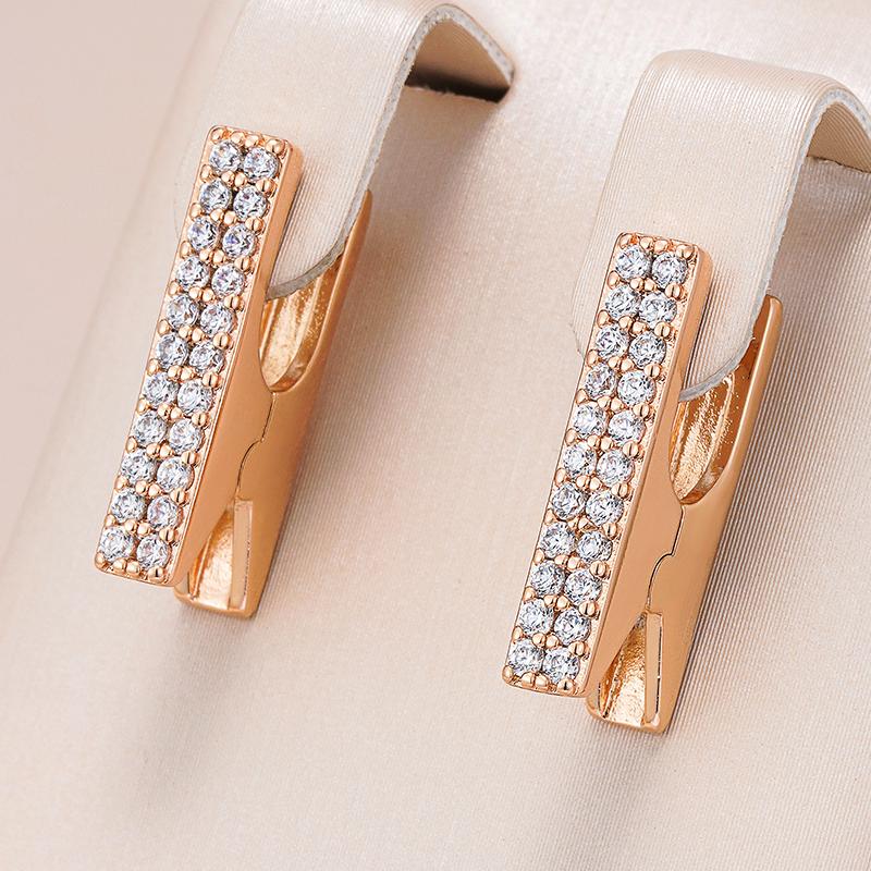 Unique Design Square Big Dangle Earrings For Women Micro-Wax Inlay Natural Zircon  Rose Gold Color Daily Fine Jewelry
