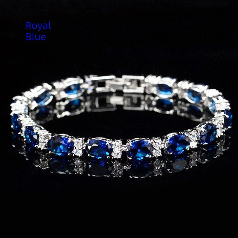 

Роскошный Доступный Роскошный Браслет из Кристального Циркона для Женщин с Бриллиантовым Браслетом Подарок для Дам Цветные Драгоценные Камни Кристалл для Подруги Украшение Royal Blue