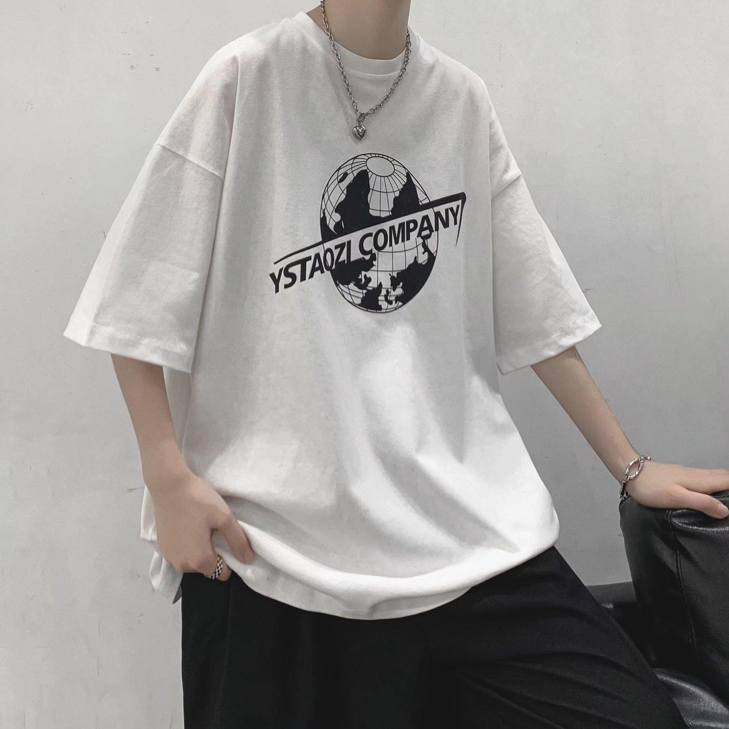 

Футболка с короткими рукавами для мужчин 2024 года, модная, с рукавом пять дюймов, универсальная, повседневная, свободная, студенческая, с короткими рукавами, повседневная, модная, с принтом 4XL белый