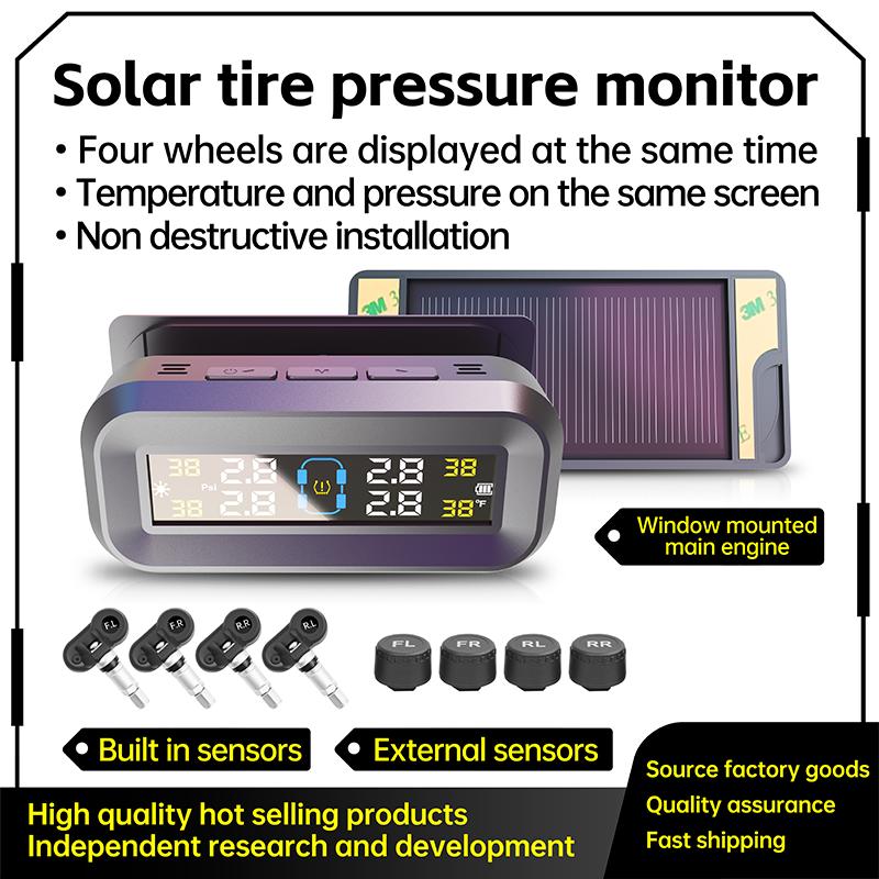 

Універсальна зовнішня сенсорна система Solar-USB TPMS із водонепроникним дисплеєм IPX7 - розумний монітор тиску в шинах Windshield Detach Model