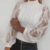 Women  Loose Casual Solid Stitching Long-Sleeved Knitted Lace Sweater