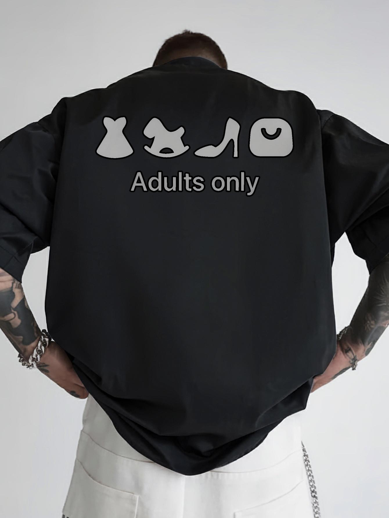 

Casual Graphic T-shirt with Back Print ADULTS ONLY & Playful Icons - Lightweight Polyester Round Neck Tee for Summer L