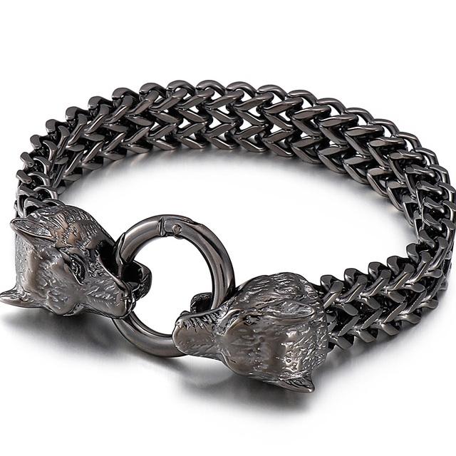 

Массивная 9,6 12 мм цепочка Франко-звено с головой волка, ручной браслет для мужчин, черные ювелирные изделия из литой стали, подарки на день рождения для парня 23.5cm чёрный