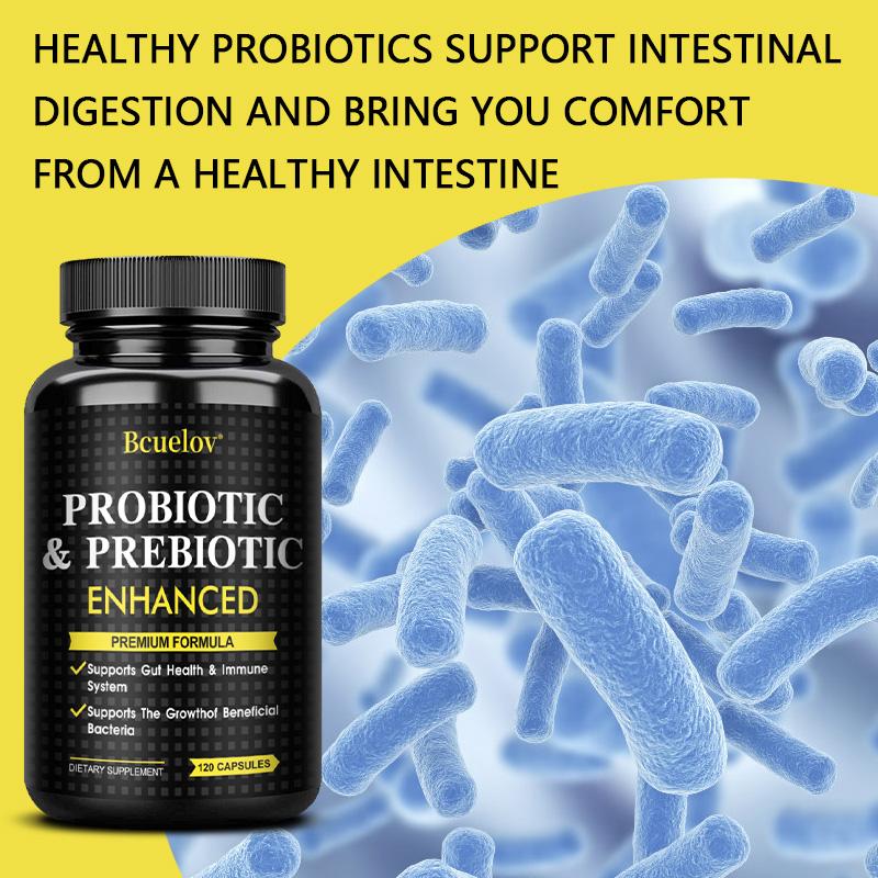 Bcuelov Enhanced Probiotics and Prebiotics Capsules with 440 million active bacteria to protect intestinal health and enhance immunity