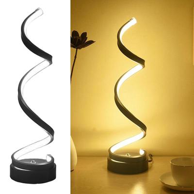 Moderne Spiral-LED-Tischlampe Gebogene Schreibtischlampe für Schlafzimmer Schwarz Warmweiß