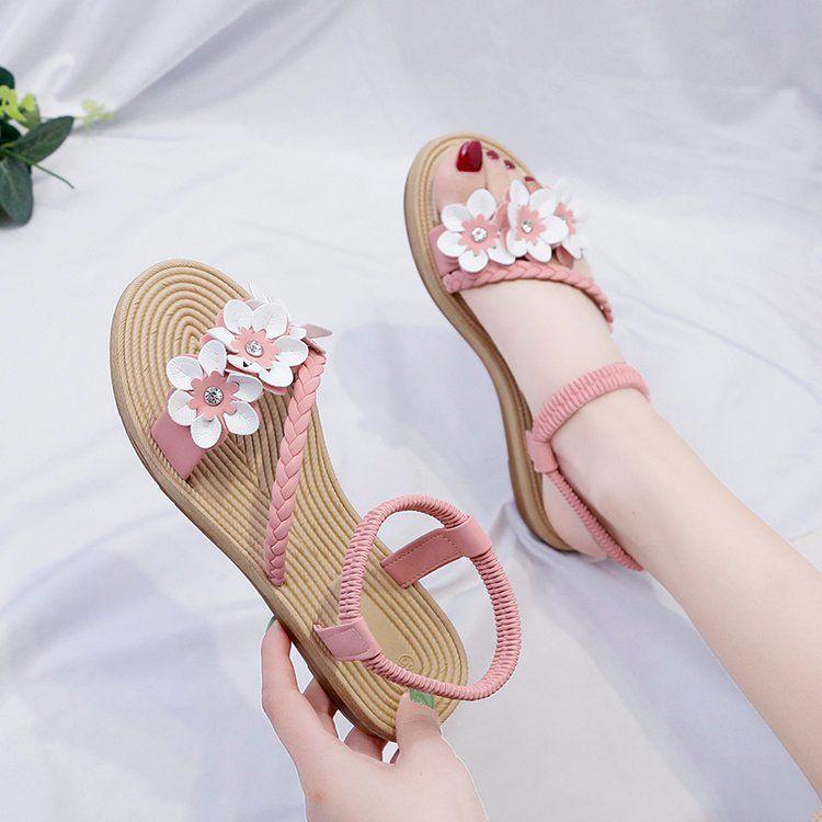 Women Summer Plus Size Female Bohemian Style Sandals Flat Sandals Flowers Sandals Flip Flops