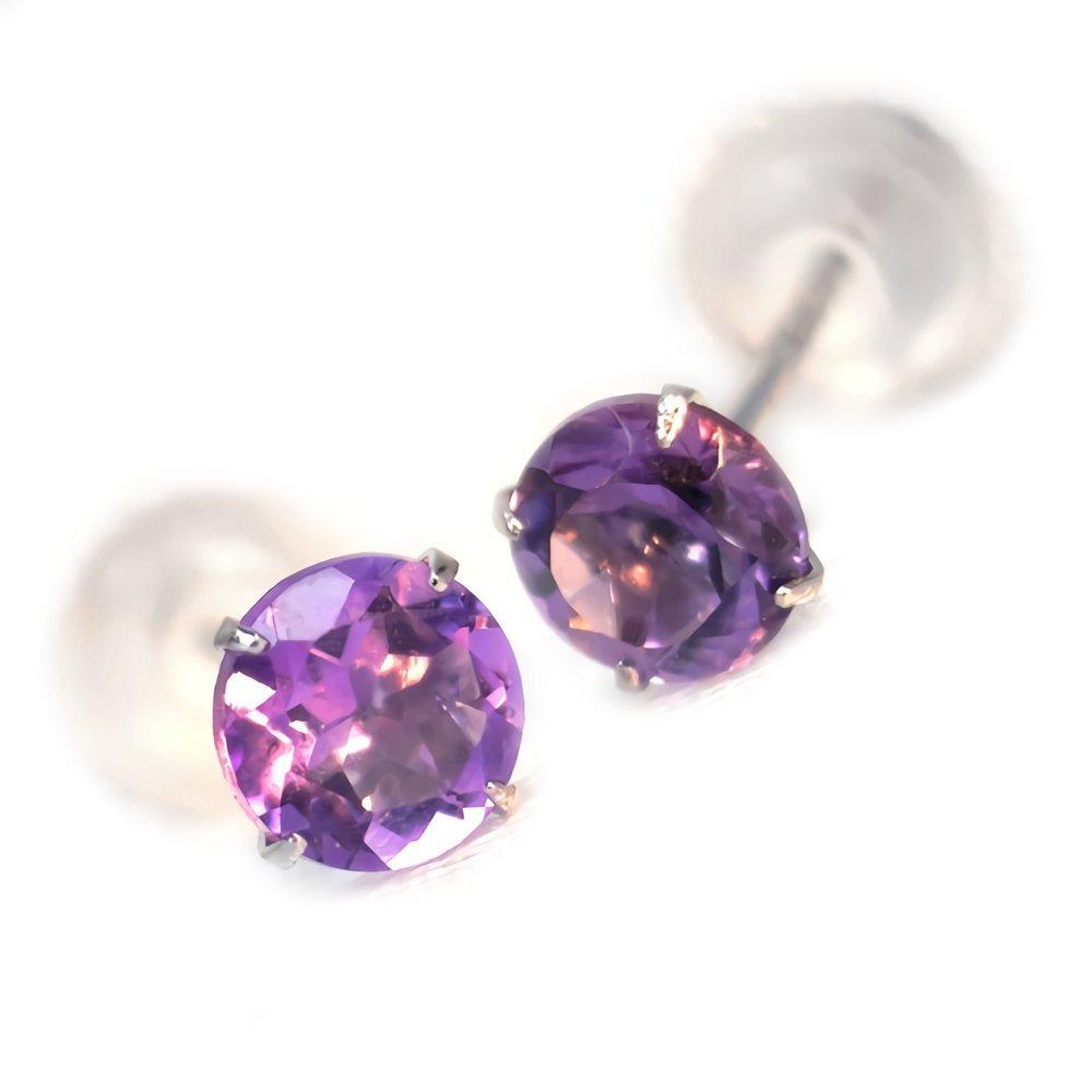 Pt900 Platinum 4mm Stud Earrings with February Birthstone Amethyst (Pair)