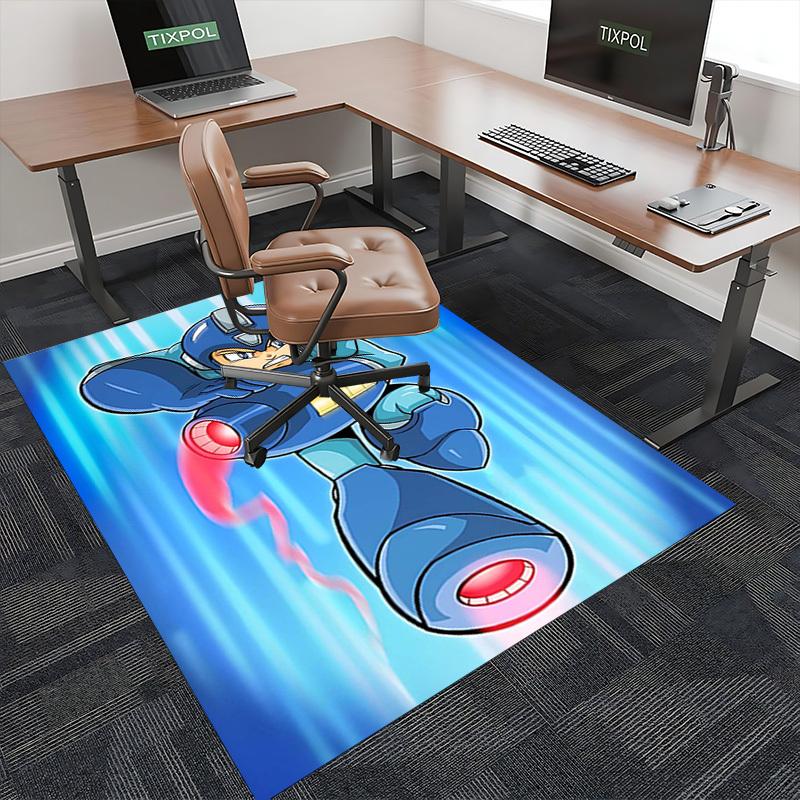 1pc Mega Man Anime Cartoon Design Office Chair Mat Non-Slip Carpet for Home Decor, Suitable for Office, Living Room, Bedroom, Game Room - Perfect Gift