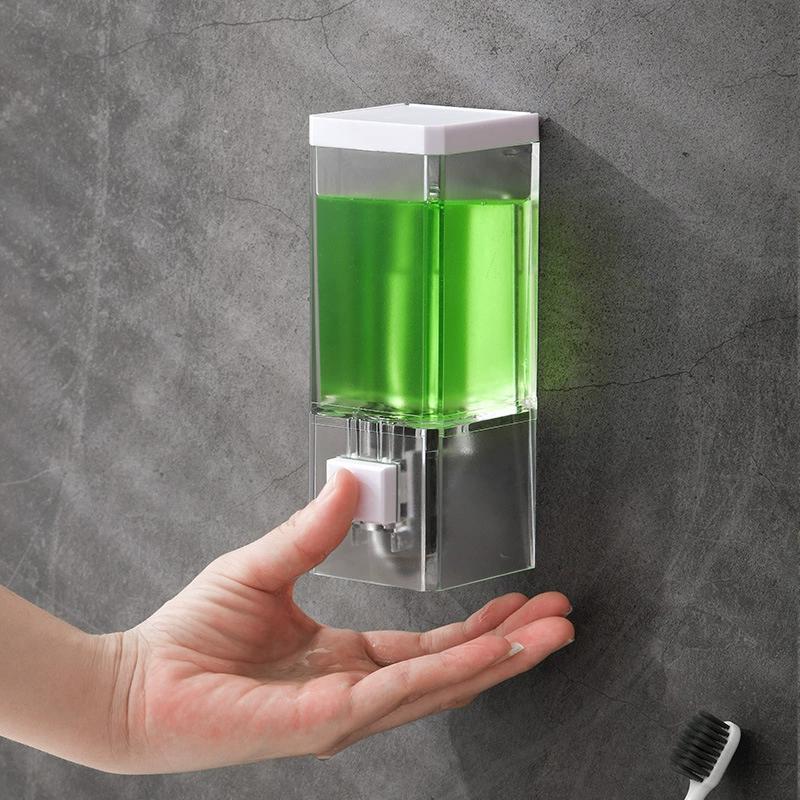 Bathroom Transparent Soap Dispenser Manual Press Soap Dispenser with Holes Wall-mounted Non-marking Disinfection Bottle