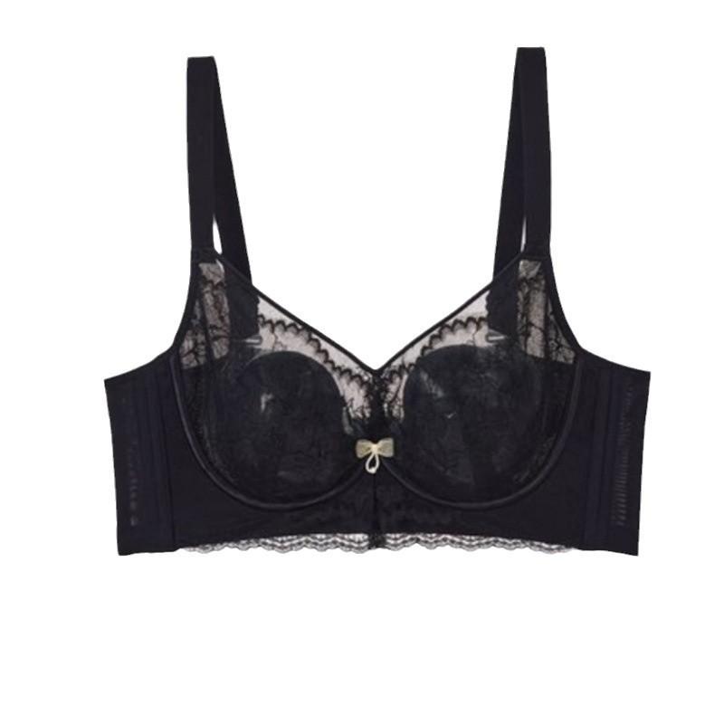 

Бюстгальтер с косточками и эффектом пуш-ап с кристальными чашками в виде кроличьих ушек для регулировки размера большой груди 90/40C чёрный