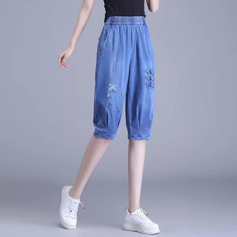 

Women s Summer Thin Denim Six-Point Seven-Point Loose Lantern Shorts Stylish High-Waist Slimming Straight Pants M
