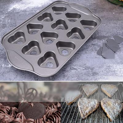 12 Mini Heart Shaped Cheese Cake Baking Tray Non Stick Muffin Desserts Tin Pan