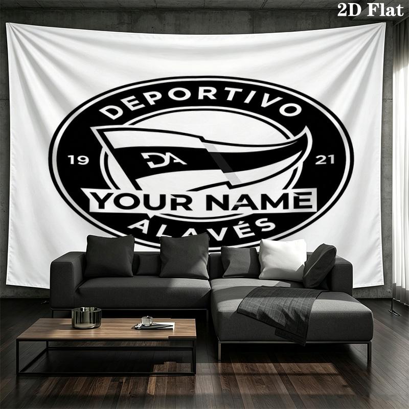 Deportivo Alaves Crest Custom Name Wall Tapestry Aesthetic Wall Hanging Printed Fabric Blanket Decorative Tapestries For Bedroom Living Room Home Deco