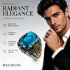 Vintage Men's Ring Stainless Steel Retro Castle Pattern Finger Ring Colorful Artificial Crystal Gemstone Statement Ring for Men
