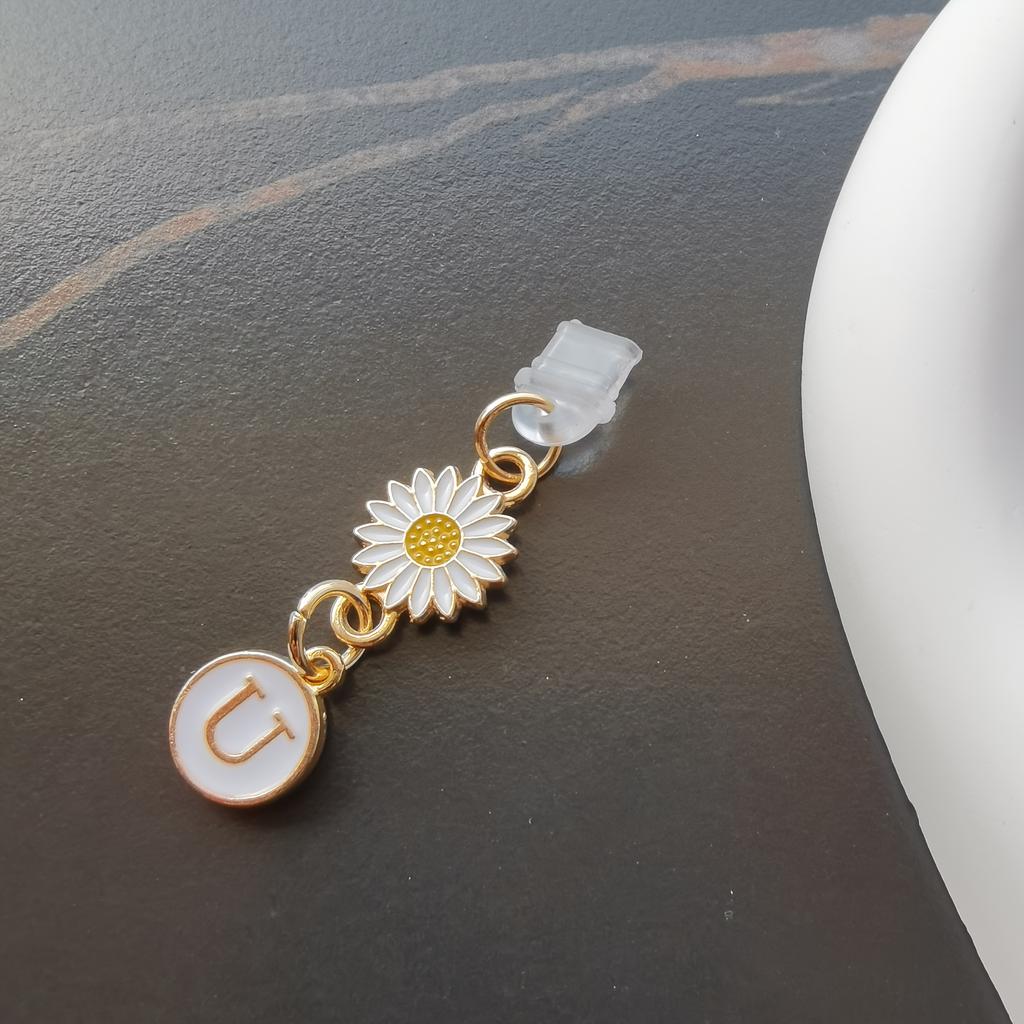 1 szt. Kreatywny stokrotka/słonecznik litera zatyczka przeciwkurzowa do telefonu komórkowego/europejskie i amerykańskie 26 wielkich liter A-Z zawieszka do telefonu komórkowego