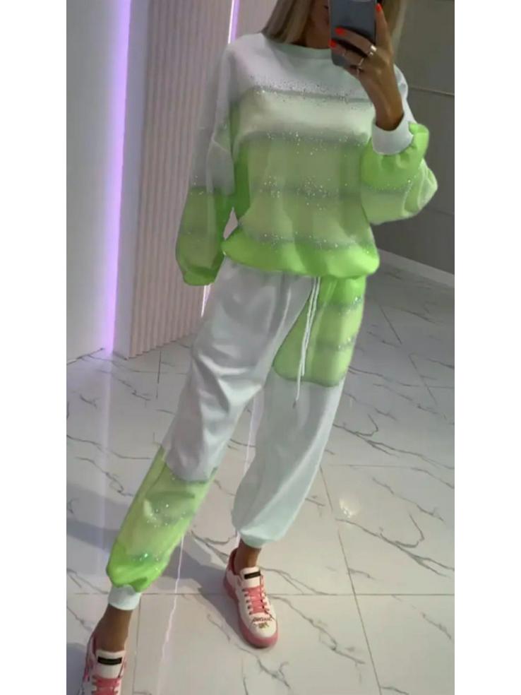 

Женский повседневный полосатый топ и брюки на кулиске, комплект из двух предметов, Европа и Америка, 2025 Large зелёный