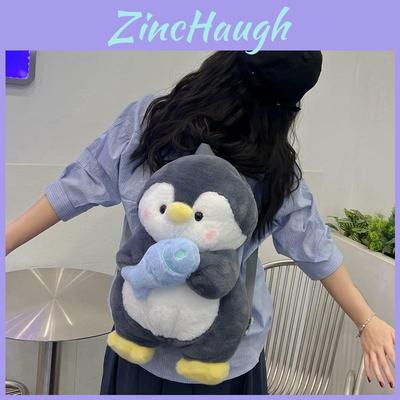 Cartoon Penguin Plush Backpack For Girls With Soft Faux Fur And Zip Closure
