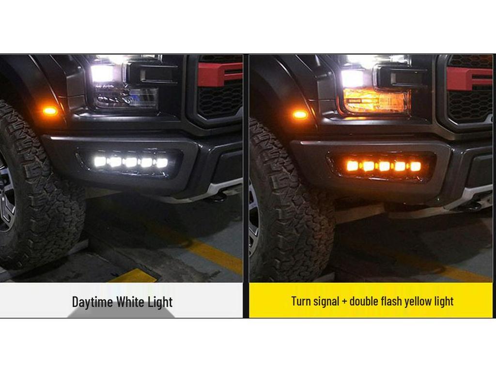Ford F150 Raptor Fog & Daytime Lights with Turn Signal (2017-2020) - Two-Color Front Bumper Corner Light Mod Kit.