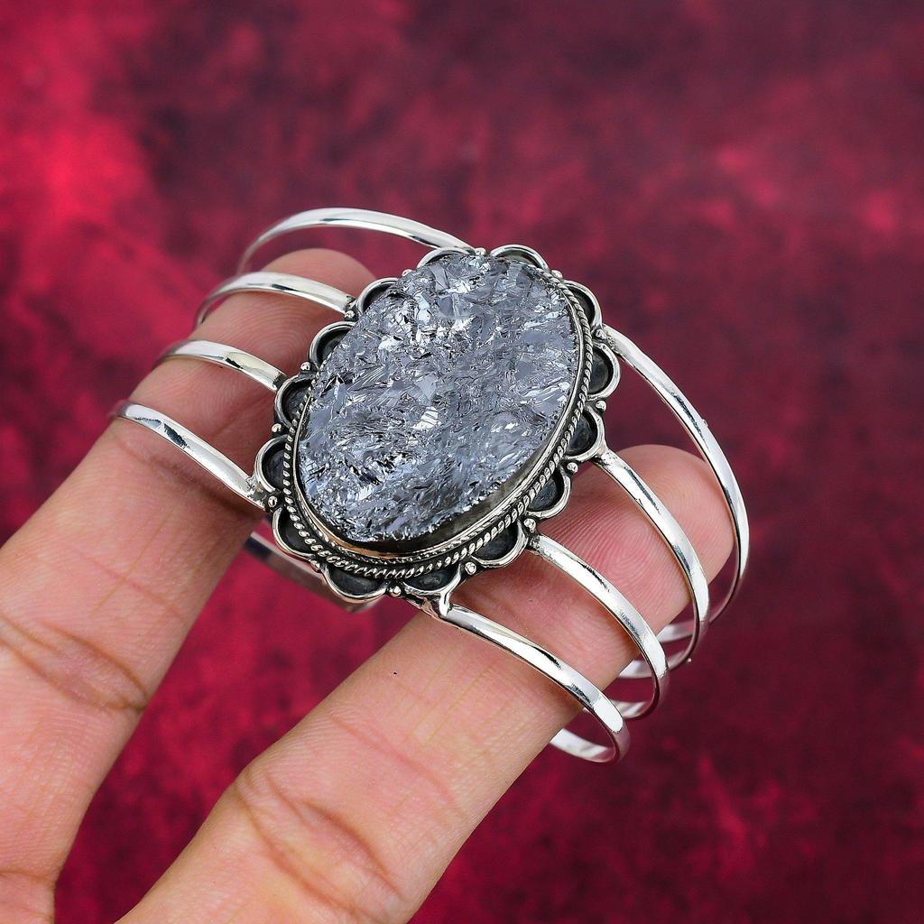 Schungit Rohschmuck, 925 Sterling Silber Armreif, handgefertigter Edelstein Schmuck Armreif, Für den Gedenktag