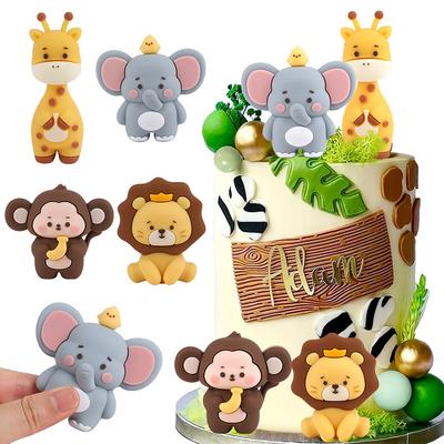 Jungle Zvíře Narozeninový Dort Topper Lesní Zvířata Lev Žirafa Děti Divoký Narozeninová Oslava Dort Dekorace Potřeby Baby Shower