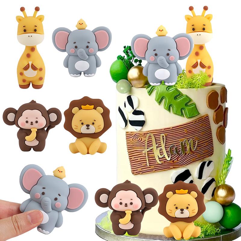 Jungle Animal Birthday Cake Topper Forest Animals Lion Giraffe Kids Wild One Birthday Party Cake Decoration Supplies Baby Shower