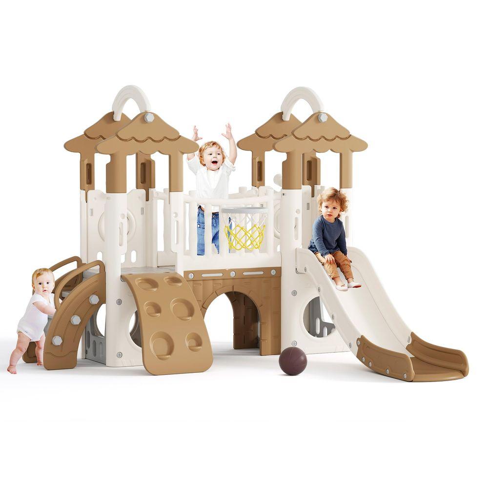 Toddler Slide 9 in 1 Jungle Slide Outdoor Playset for Toddlers Age 1 Kids Baby Indoor Playground for Backyards with Climbing Wa