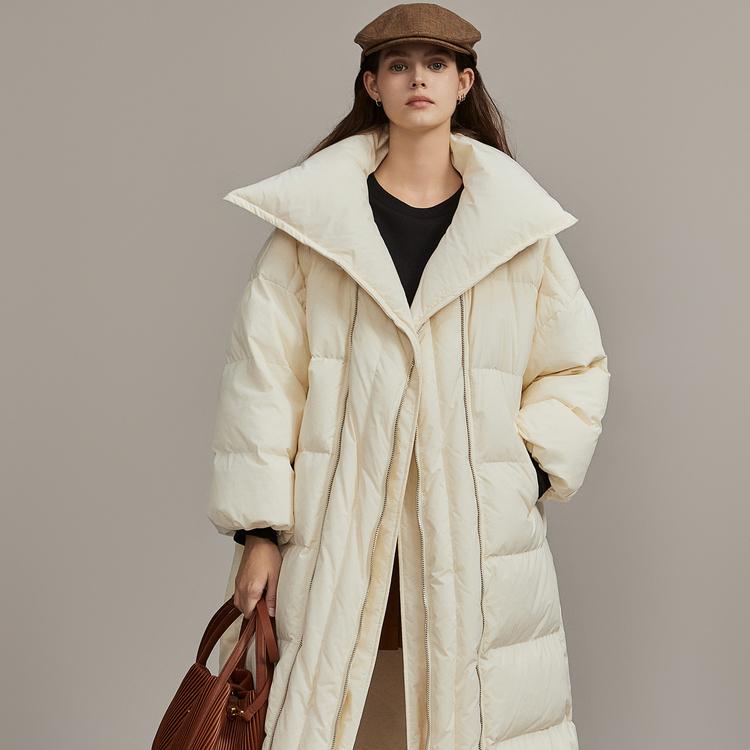 Elle 90 White Duck Down Long Down Jacket Winter Coat Lapel Thick Warm Elegant Outerwear Women outerwear EY36425