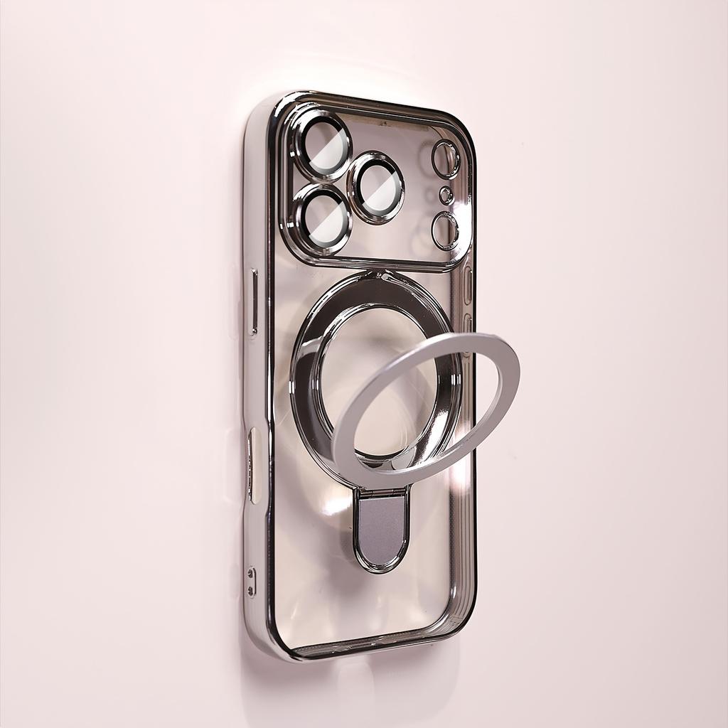 Transparent Plating Wireless Charging Magnetic Case for IPhone 17 16 15 14 13 Pro Max with Lens Protection Bracket Back Cover
