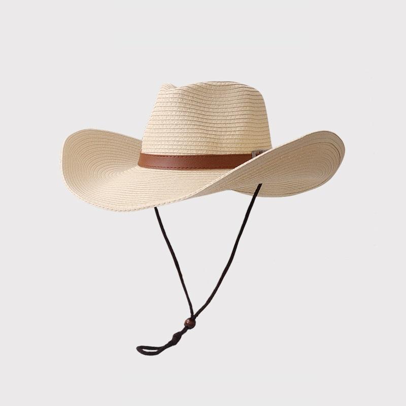 Spring Summer Decorative Belt Straw Sun Hat Women Men UV Protection Beach Sun Caps Outdoor Hiking Bucket Hats Cowgirl Hat