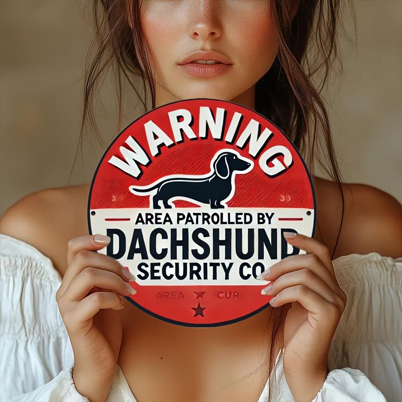

Beware of Dachshund Sign. Vintage aluminum warning for dog lovers & home decor.