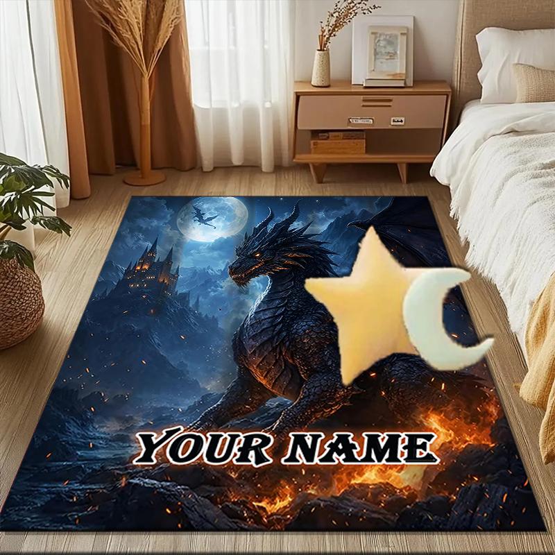 1PC Custom Name Dragon In Flames Theme Floor Mat Ideal for Living Room, Game Rooms, Office, Bedroom,Floor Mat Playful Design