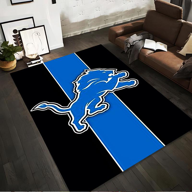 Blue Leaping Lion on Black and Blue Stripe Non-slip rug suitable for living room and bedroom sofas sofas