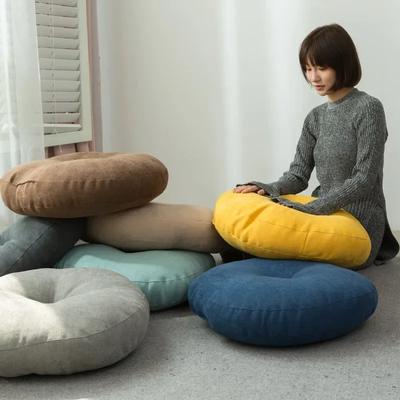 Jednoduchý futon v japonském stylu Zesílený polštář/polštář na židli Kulatý bavlněný a lněný polštář Polštář na tatami