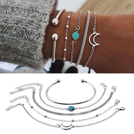 5 Pcs/Set Five-piece Multi-style Chic Multi Shapes Long-lasting Bangle Set Bracelet