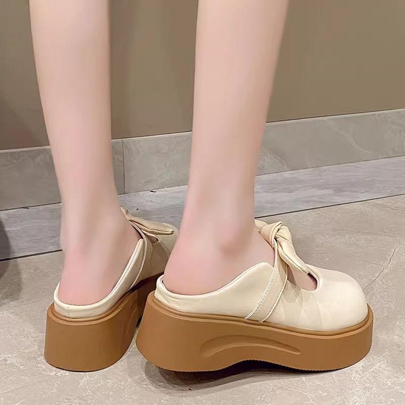 Commuting Versatile Niche One-pedal Slippers Woman 2025 Summer New Muffin Bottom Foreign Gas Heightened Baotou Half Slippers Woman