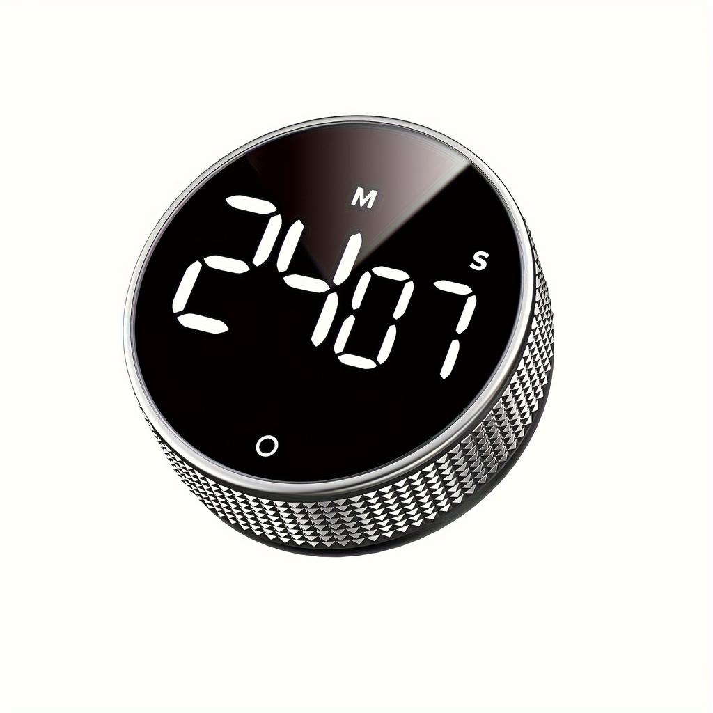1pc Trendy Round Kitchen Timer Spinning Time Organizer for Cooking, Featuring LED Light Function, Ideal for Baking, Essential for Dorms,