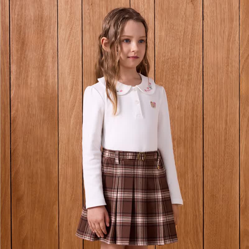 PawinPaw Girls' Cartoon Bear Long-Sleeve Lapel Shirt