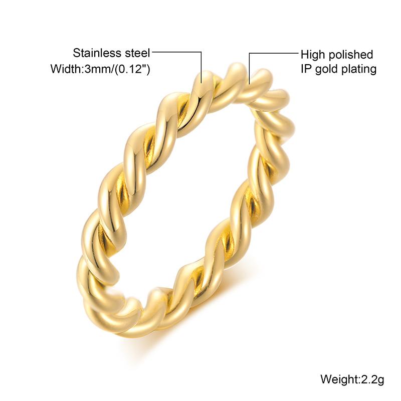 3mm Braided Twist Ring for Women Stainless Steel Gold Color Twist Rope Rings Infinity Stacking Band Wedding Jewelry