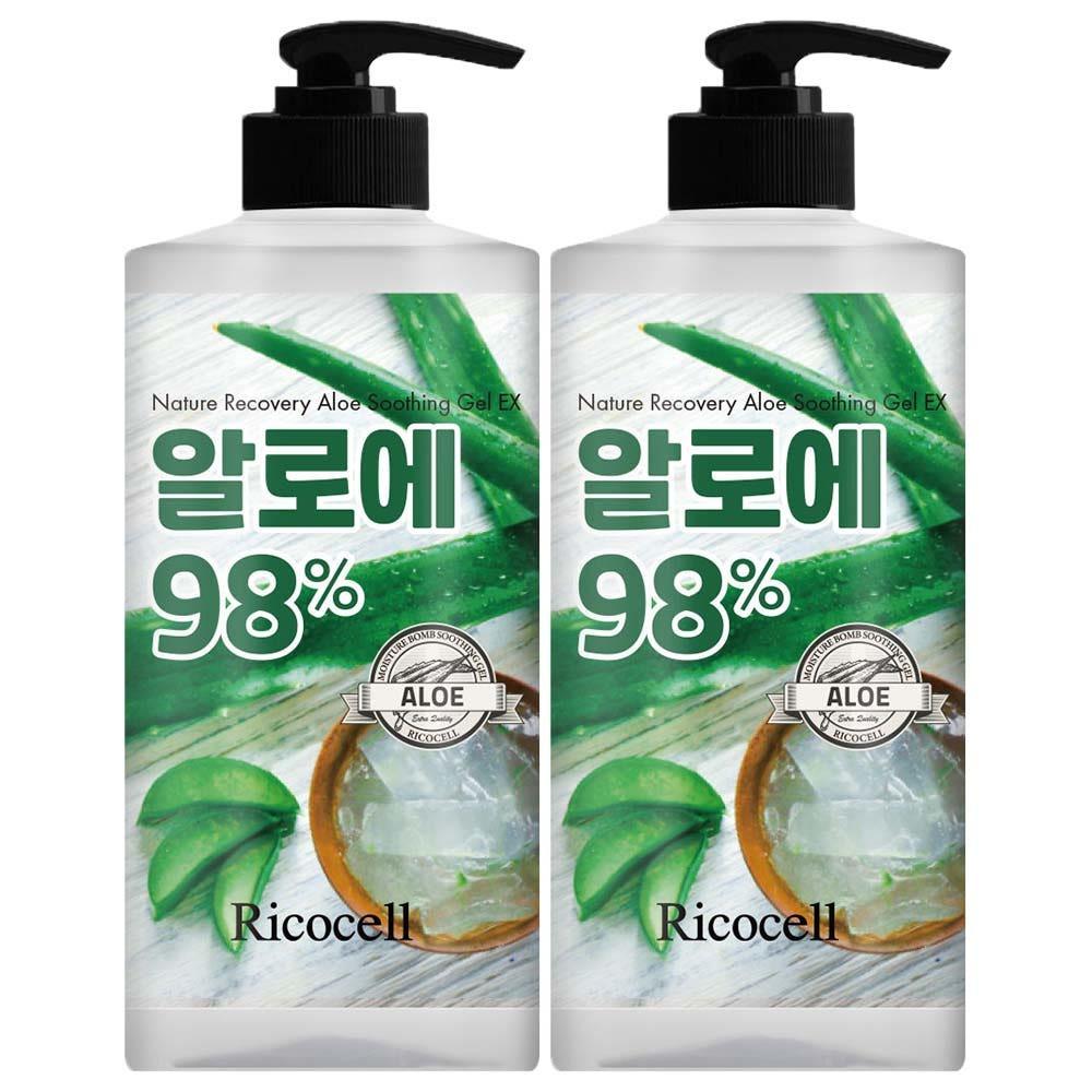 Ricocell Nature Recovery Aloe 98% Soothing Gel EX - Hydrating & Cooling Multi-Gel for Face and Body (1000ml x 2ea)