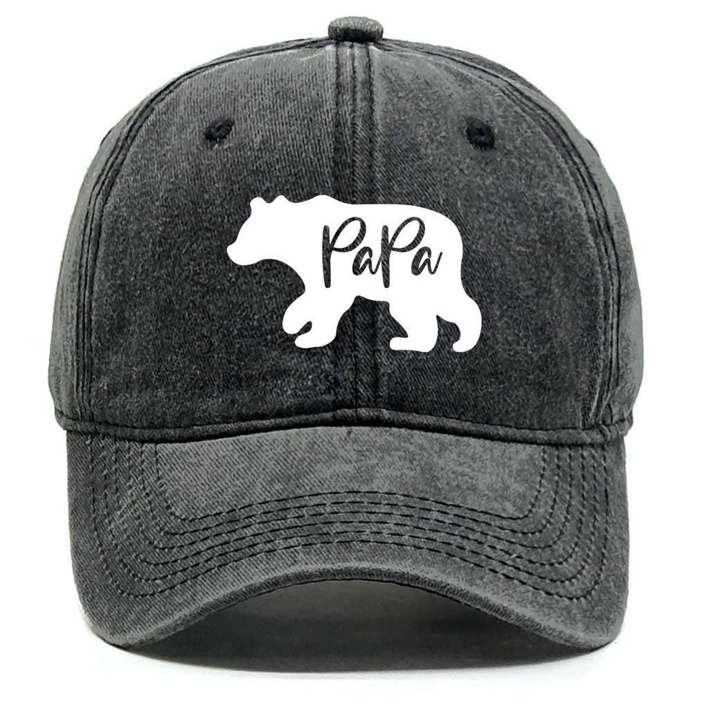 PaPa" Bear Print Snapback Baseball Cap, Father's Day Woman's Cap Sporting Non-Stretch Fabric Sun Protection Headwear Adjustable Sun Hat