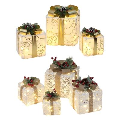 1 juego de cajas de regalo iluminadas con LED para decoraciones festivas, alimentadas por luces LED principales