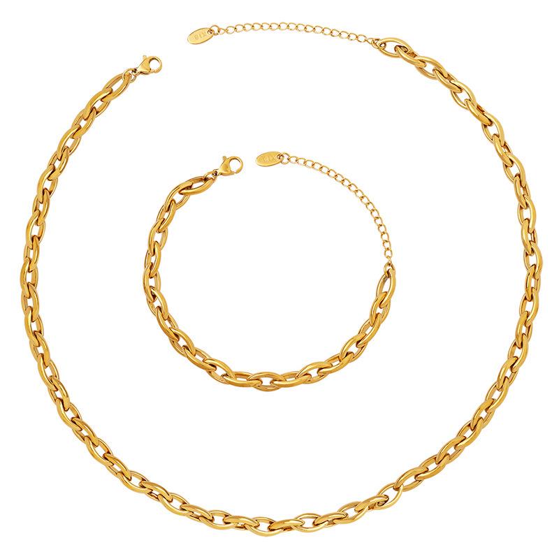 European Copper Jewelry Set: Chunky Chain Necklace & Versatile Bracelet