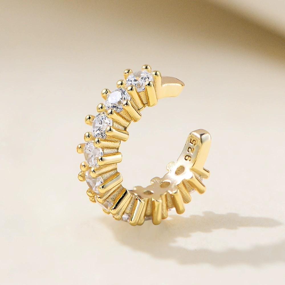 Fashion Jewelry 925 Sterling Silver C-shape Zircon Earrings for Women Clip On Ear Cuff Earring Non Piercing Jewelry