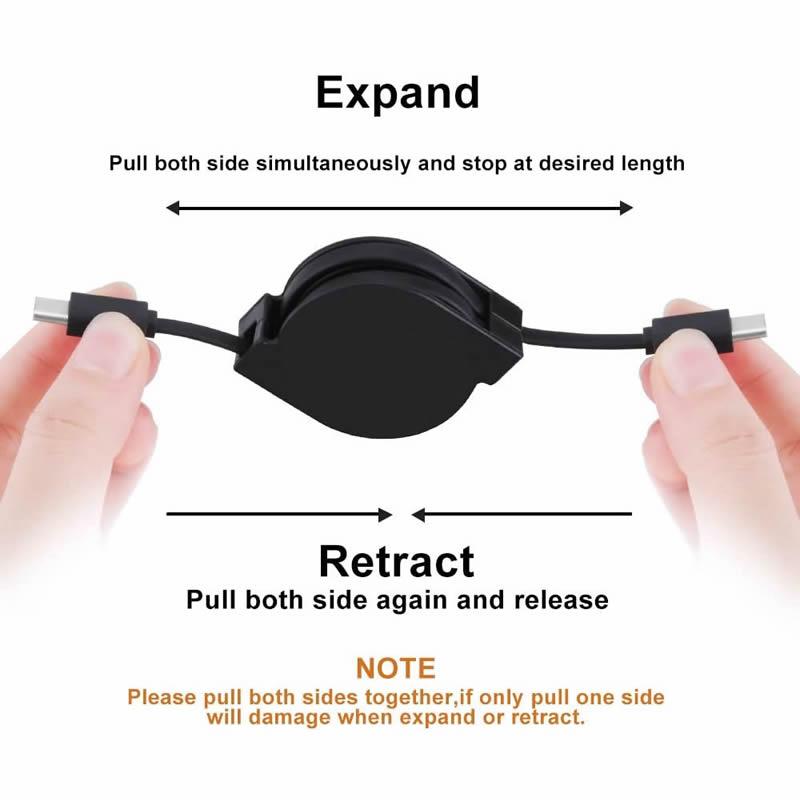 PD 60W USB C Retractable Fast Charging Cable for Macbook Type C Mobile Phone Switch Tablets and More Devices