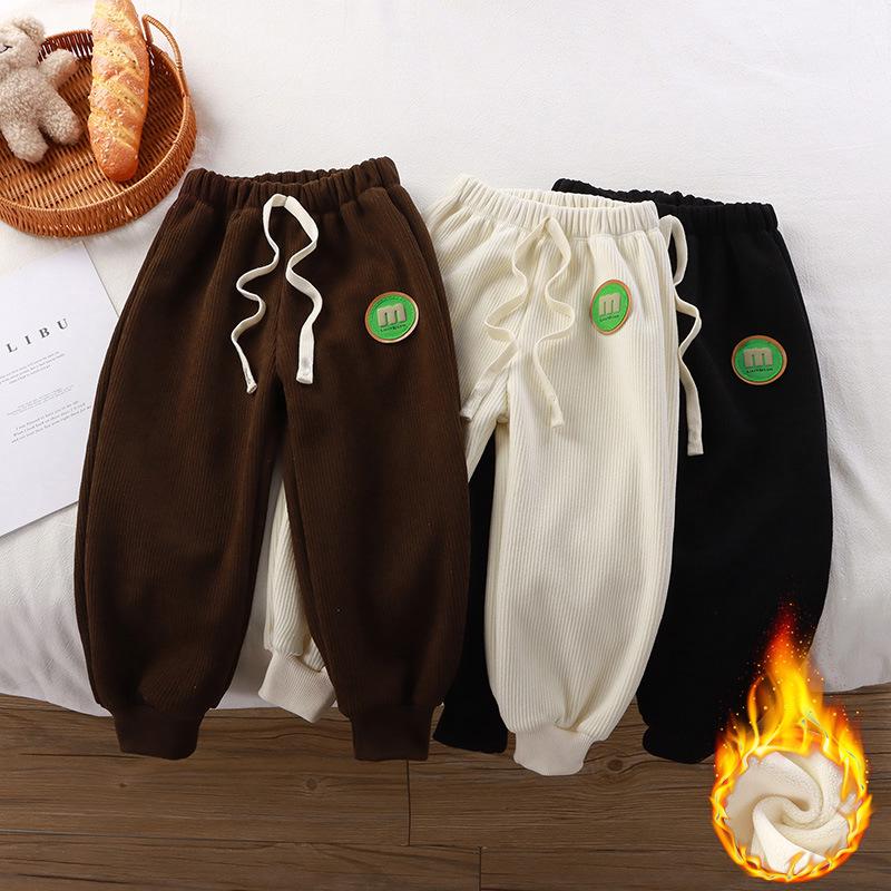 Children's Ribbed Striped Pants - Autumn & Winter Velvet-Lined Long Leg Pants for Boys & Girls