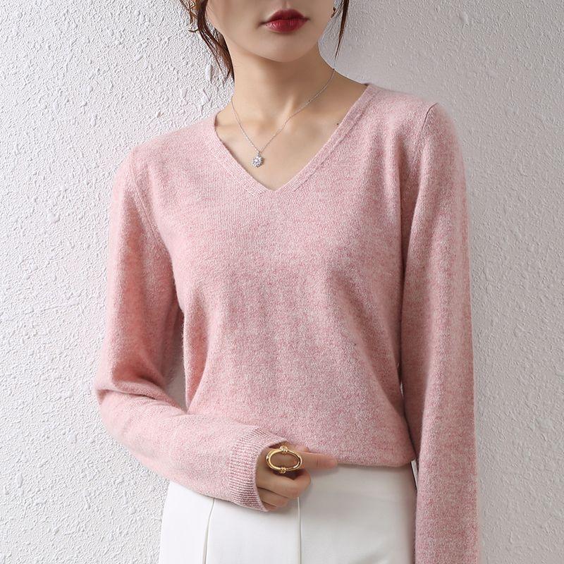 Short Velvet Sweater for Women V-neck Knitted Sweater for Autumn and Winter and Thin Loose Pullover