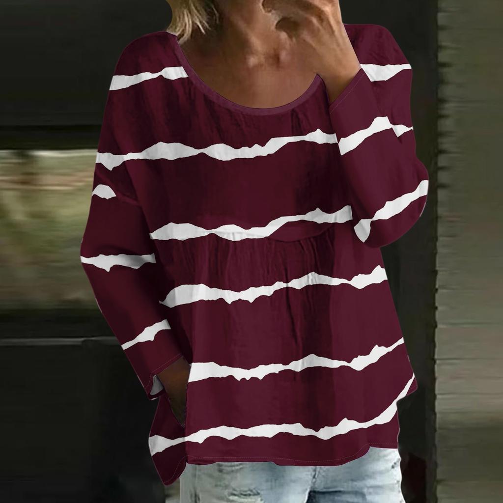 Damen Casual Mode Locker Rundhals Blumenmuster Langarm Oberteil