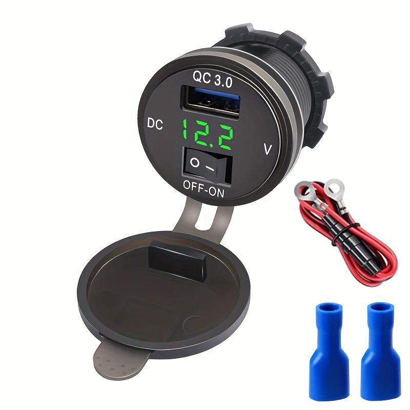 Quick Charging QC 3.0 USB Car Charger Socket with Voltmeter USB Charger Socket with Switch for Cars Motorcycles ATVs Boats