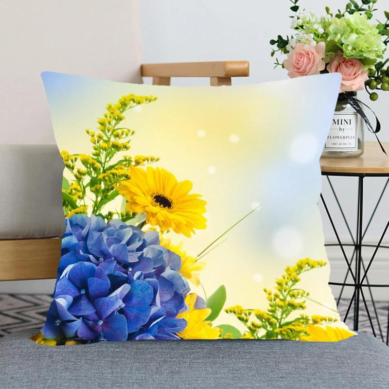 Neuankunft Gerbera Blumenkissenbezug Schlafzimmer Home Office Dekorative Kissenhülle Quadratisch Reißverschluss Kissenbezüge Satin Weich Kein Ausbleichen