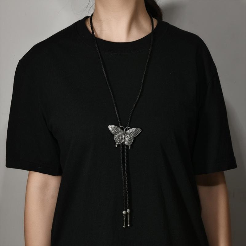 Adjustable PU Leather Bolo Tie With Alloy Butterfly Pendant For Men Women Stylish Unisex Necklace Accessory